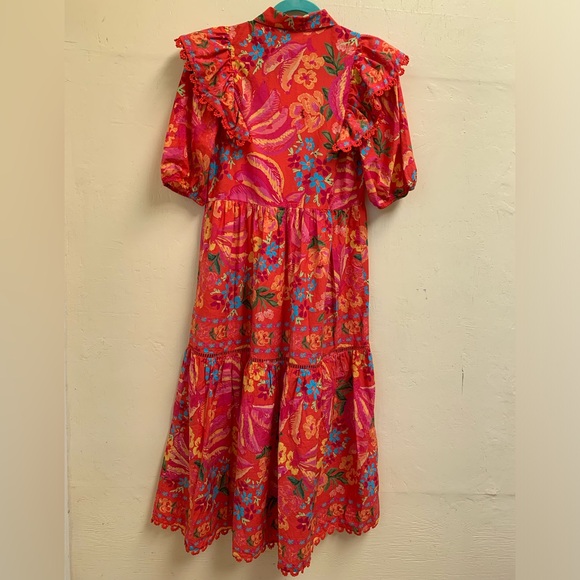 FARM RIO Red Spring Bananas Ruffle Shoulder Midi Dress - Picture 5 of 8